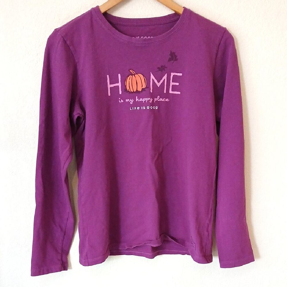 Life Is Good Pumpkin Home Purple Long Sleeve Crusher Tee